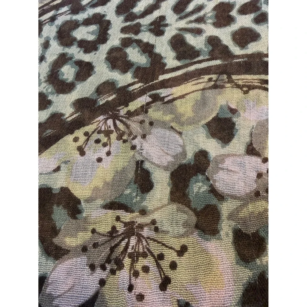 Leopard Floral Scarf Brown Pink Animal Print Fringe Wrap‎ Boho-Chic Maximalist